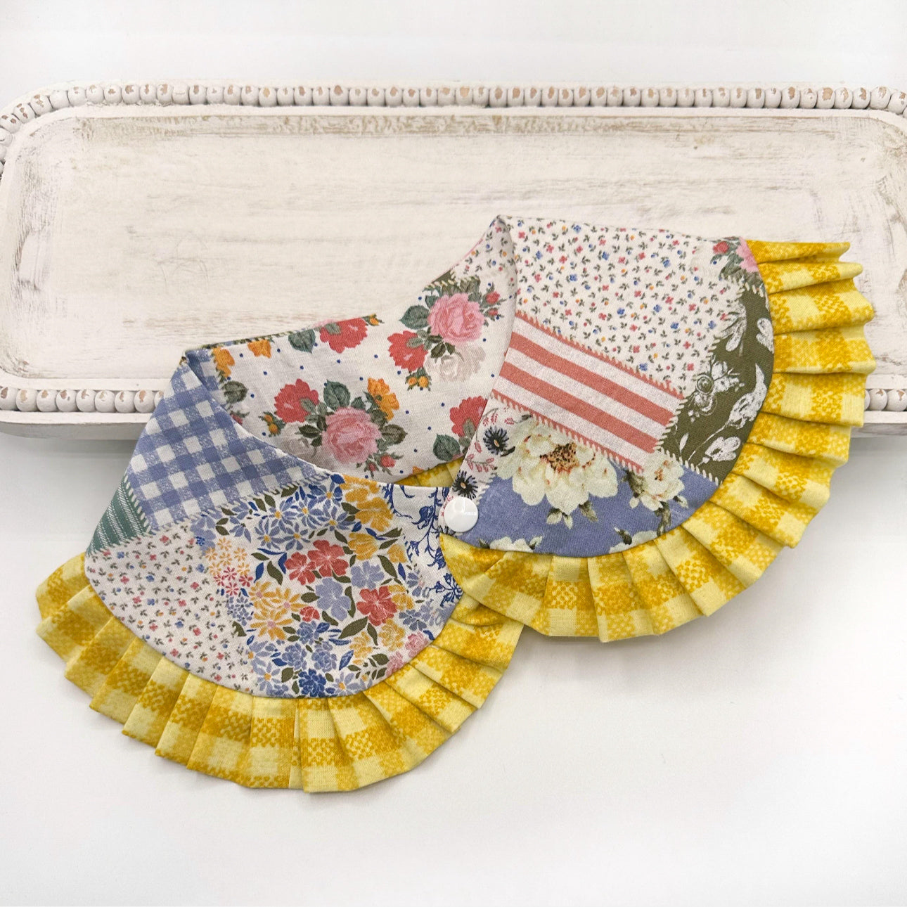 Blue Floral Cape with Mustard Ruffles - Girl Dog Bandana