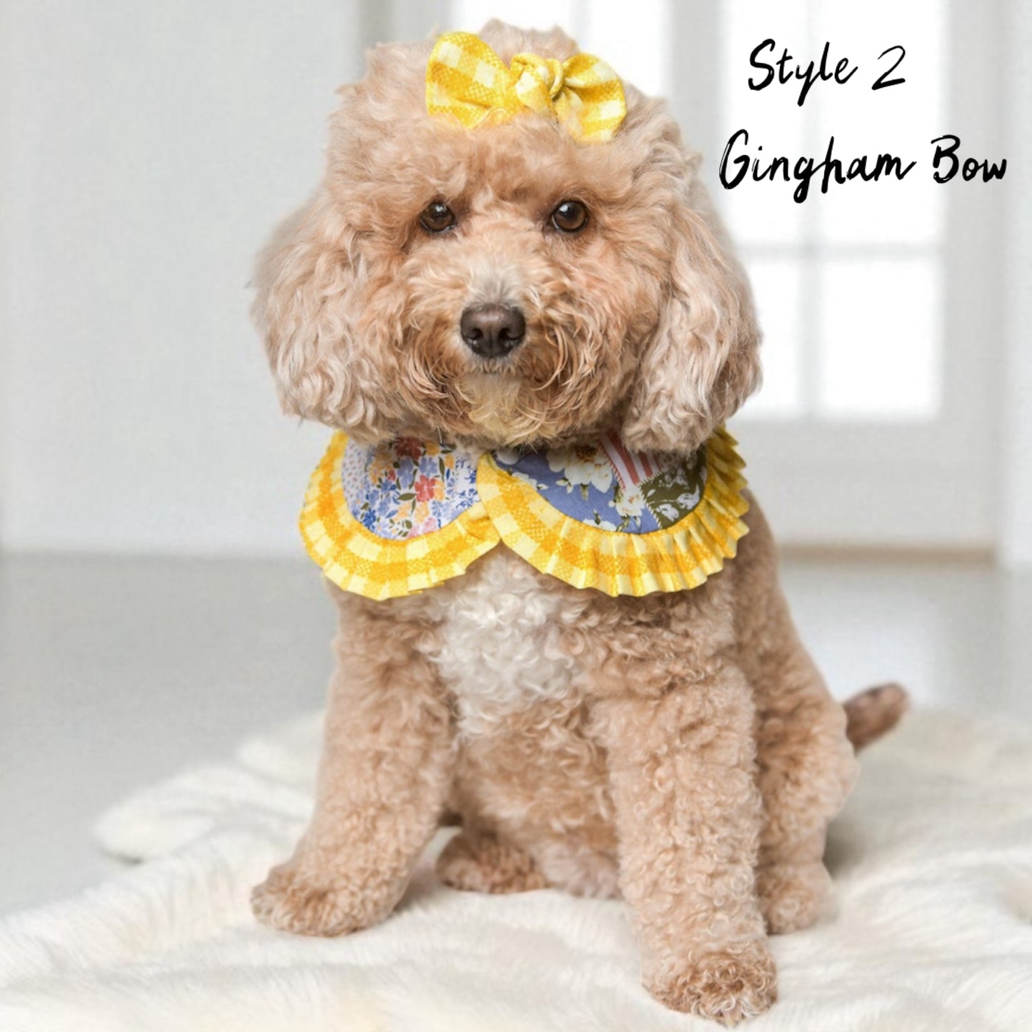 Blue Floral Cape with Mustard Ruffles - Girl Dog Bandana