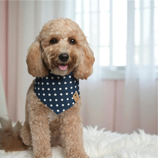 Navy Polka Dot Dog Bandana