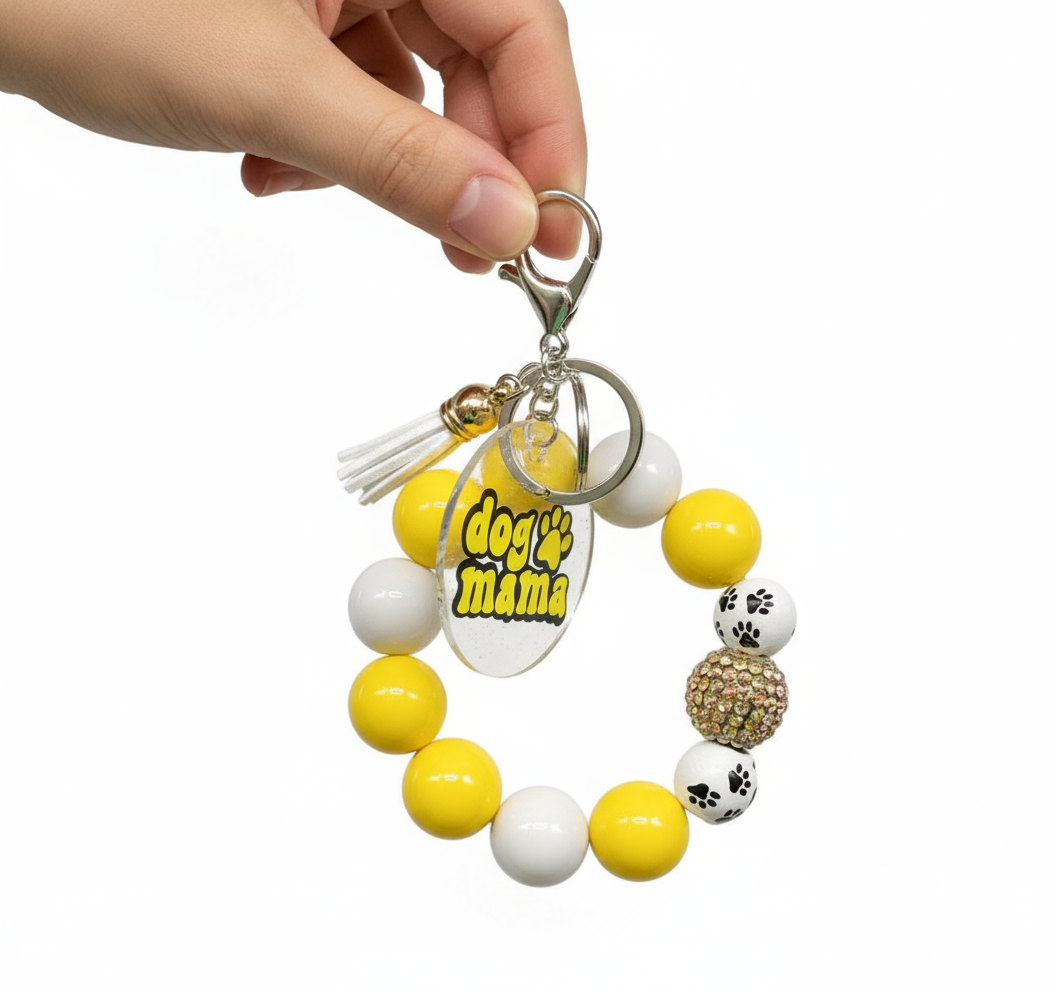 Dog Mama Wristlet Keychain - Yellow
