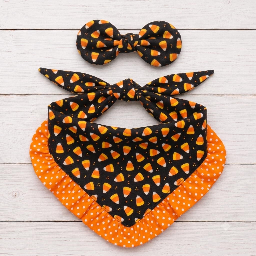 Halloween Candy Corn Ruffles Dog Bandana