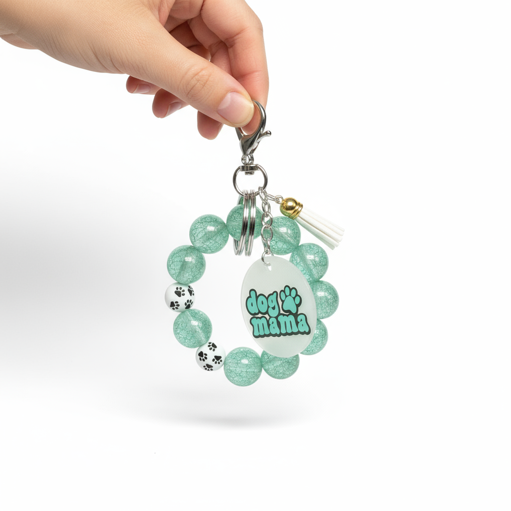 Dog Mama Wristlet Keychain - Mint