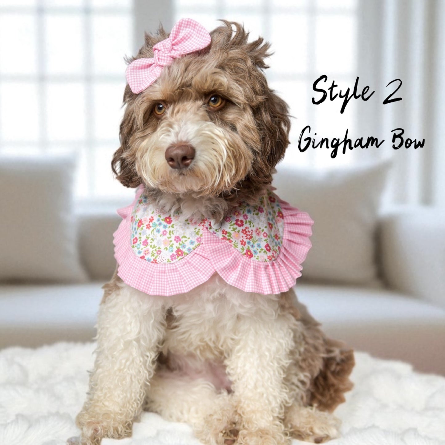 Pink Floral Cape with Ruffles - Girl Dog Bandana