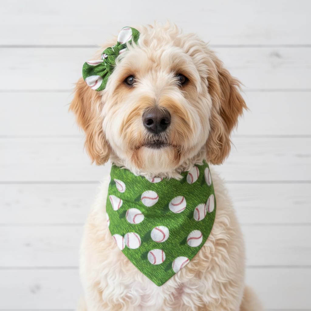 Green Baseball Dog Bandana