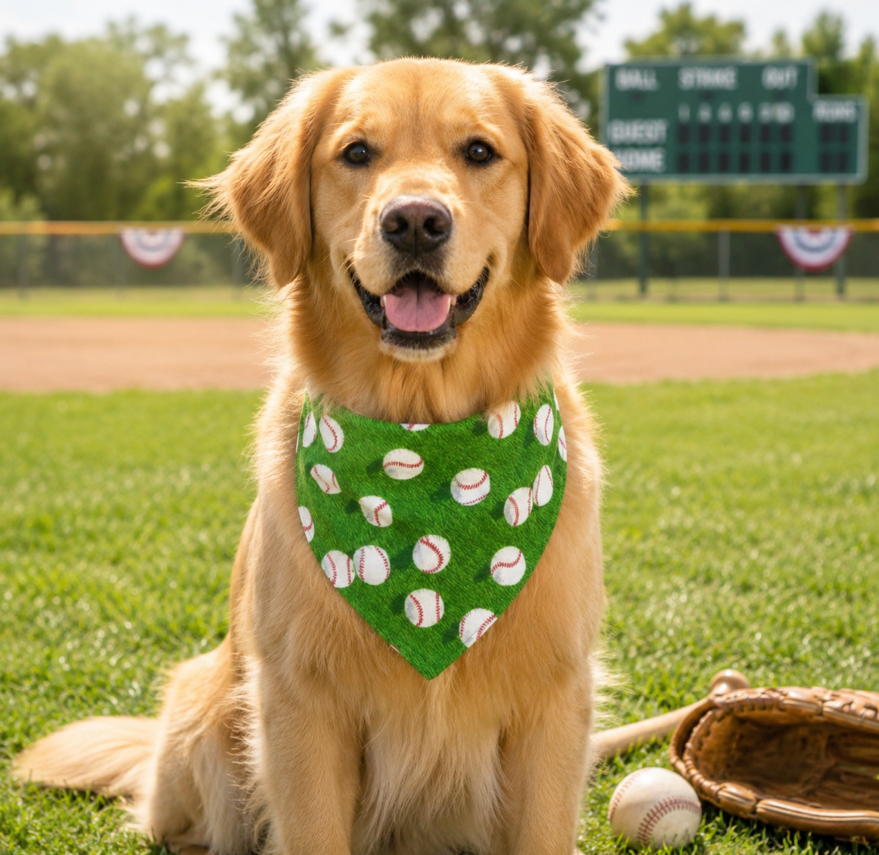 Green Baseball Dog Bandana