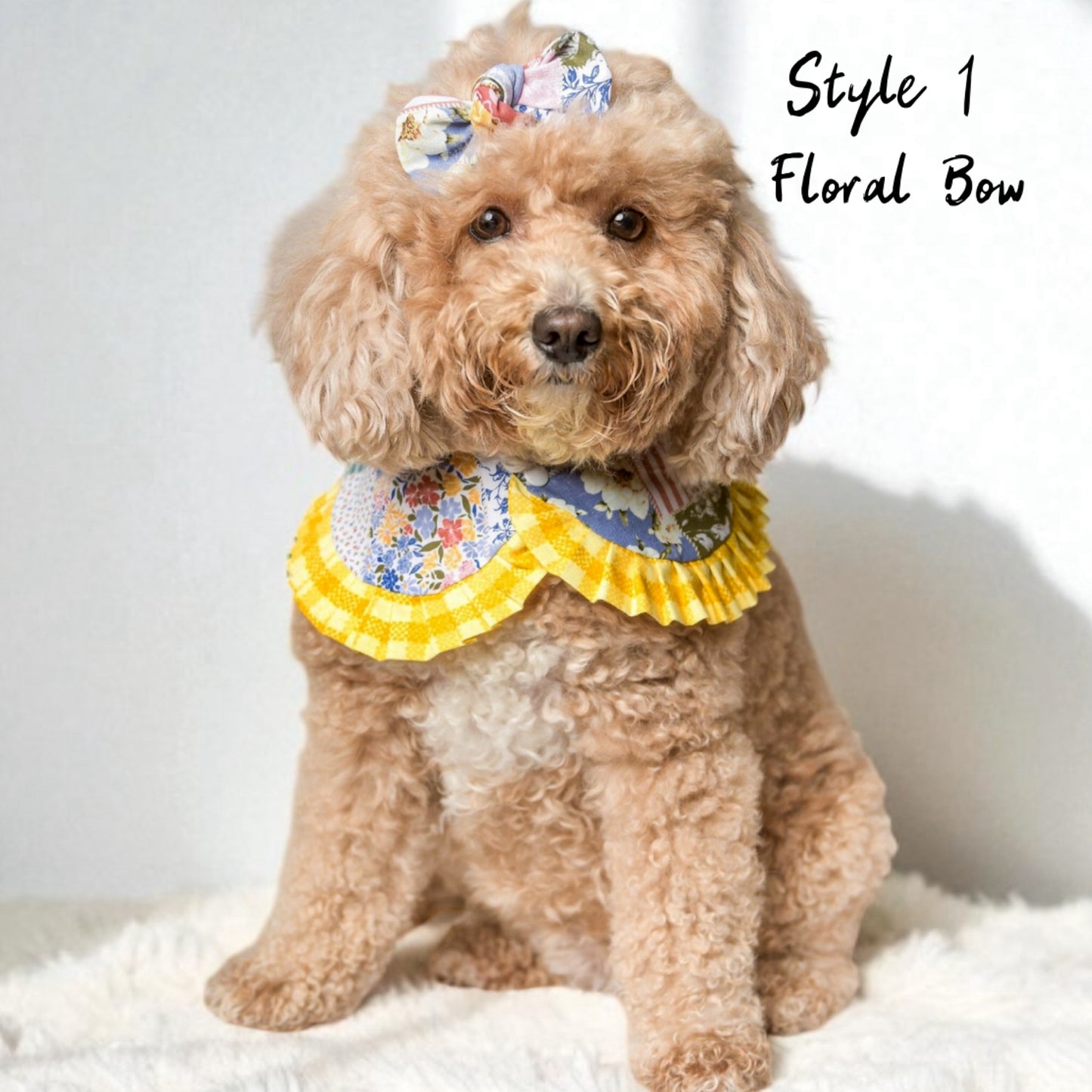 Blue Floral Cape with Mustard Ruffles - Girl Dog Bandana