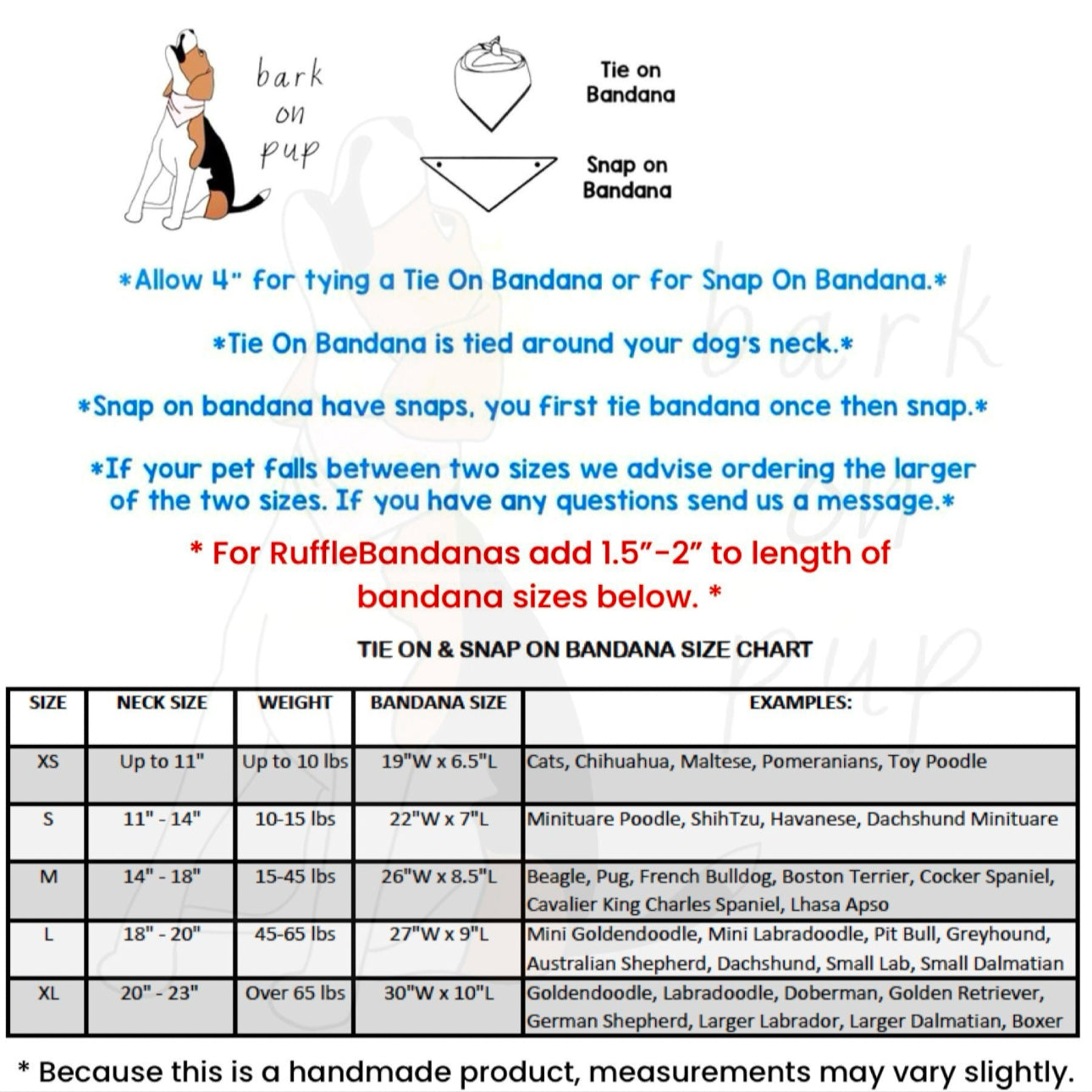 Dog bandana care instructions including wash and dry guidelines