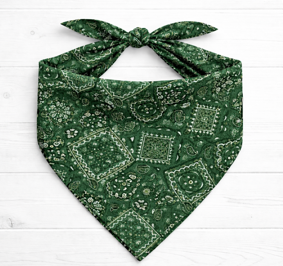 Classic Paisley Dog Bandana – Green