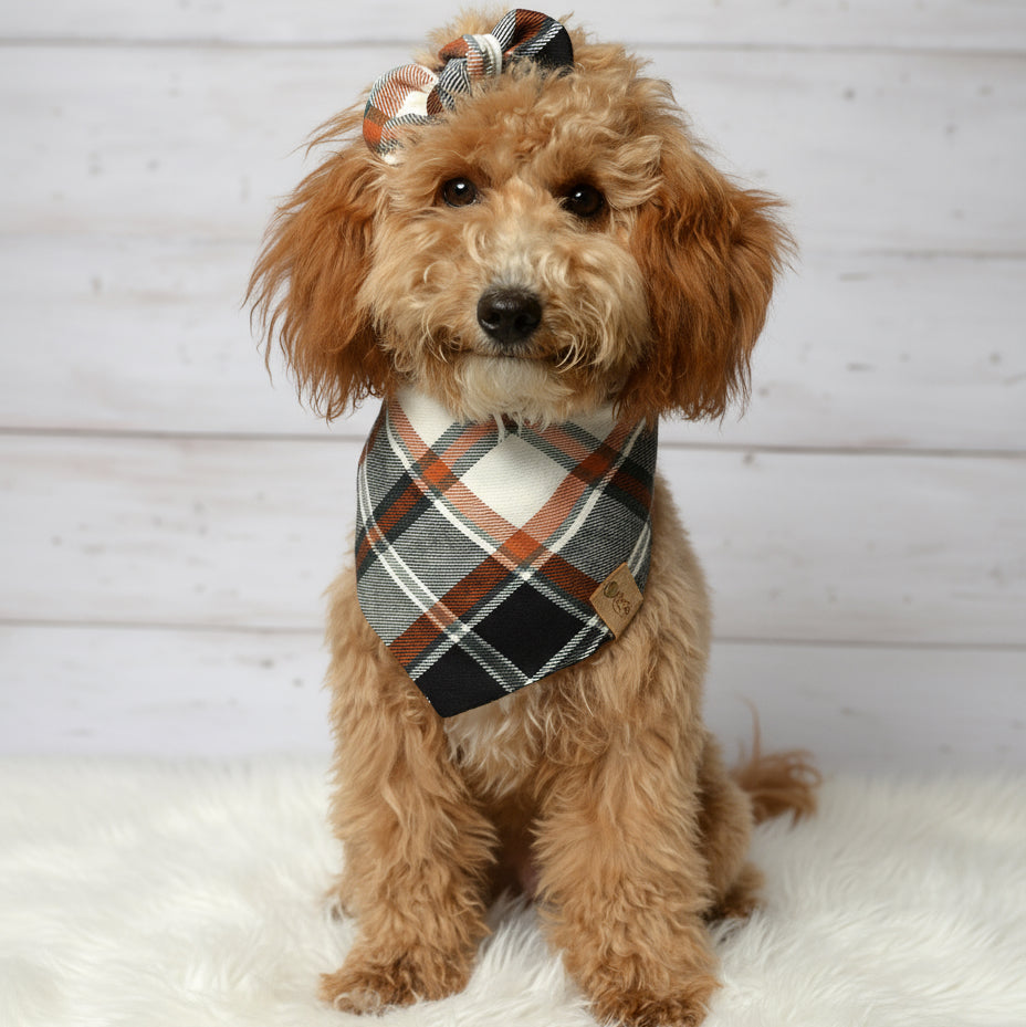 Black Rust Plaid Dog Bandana - Flannel