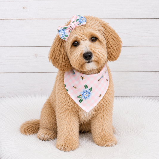 Pink Floral Gingham Dog Bandana