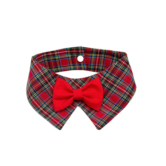 Red Plaid Dog Tuxedo Bow Tie Collar for Boys