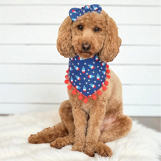 American Flag Popsicle with Pom Poms Dog Bandana