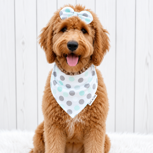 Teal Gray Polka Dog Bandana