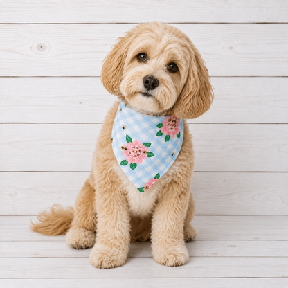Blue Floral Gingham Dog Bandana