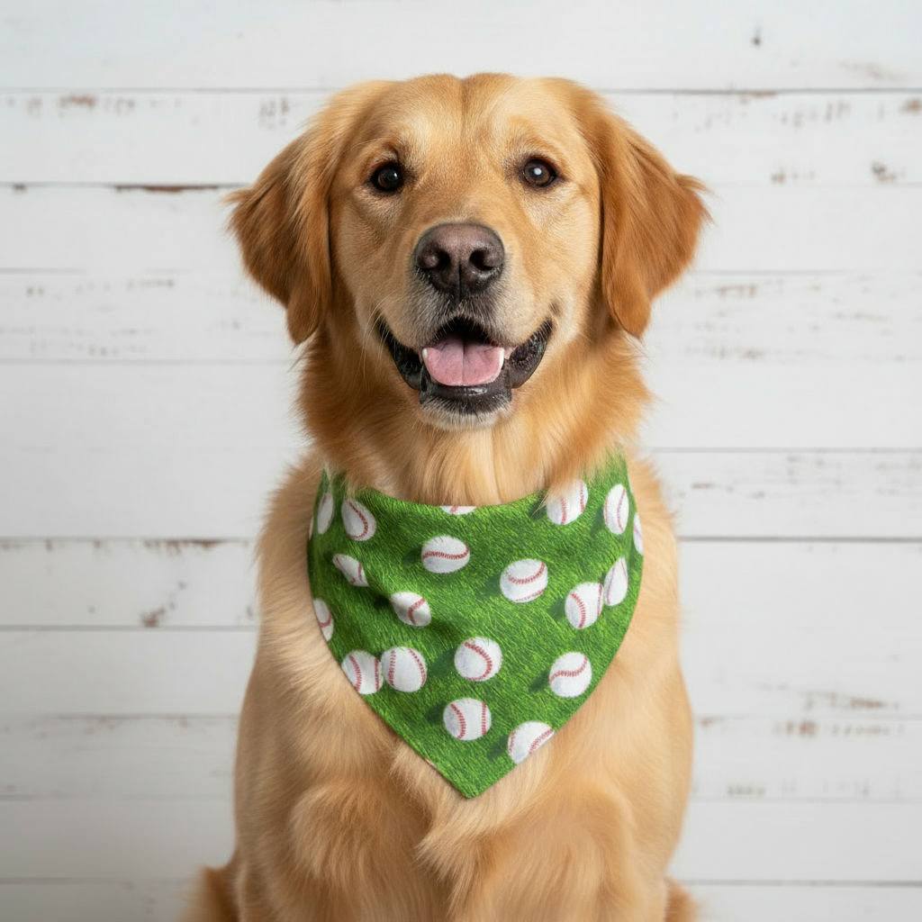 Green Baseball Dog Bandana