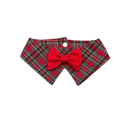 Red Plaid Dog Tuxedo Bow Tie Collar for Boys