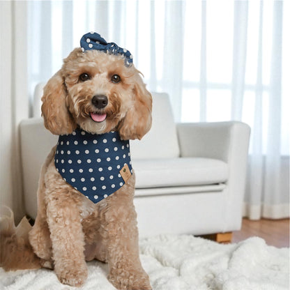 Navy Polka Dot Dog Bandana