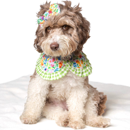 Green Floral Cape with Ruffles - Girl Dog Bandana