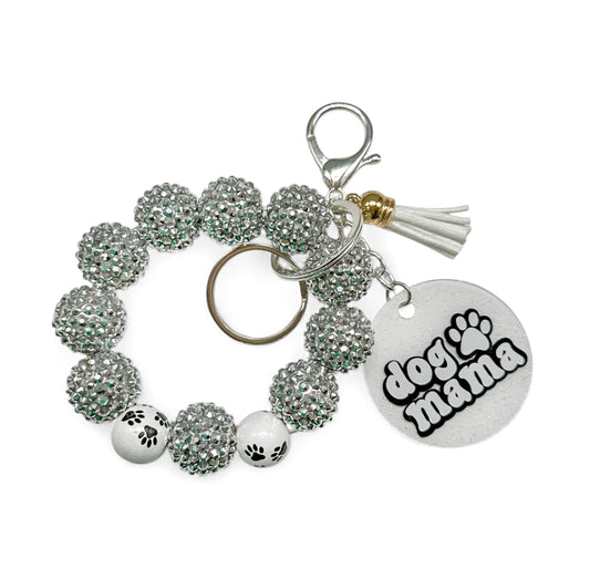 Dog Mama Wristlet Keychain - Sparkle Silver