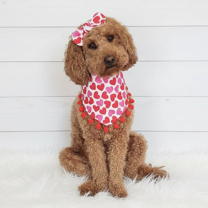 Valentine Hearts Pom Pom Dog Bandana
