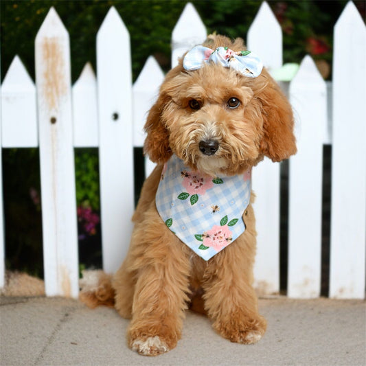 Blue Floral Gingham Dog Bandana