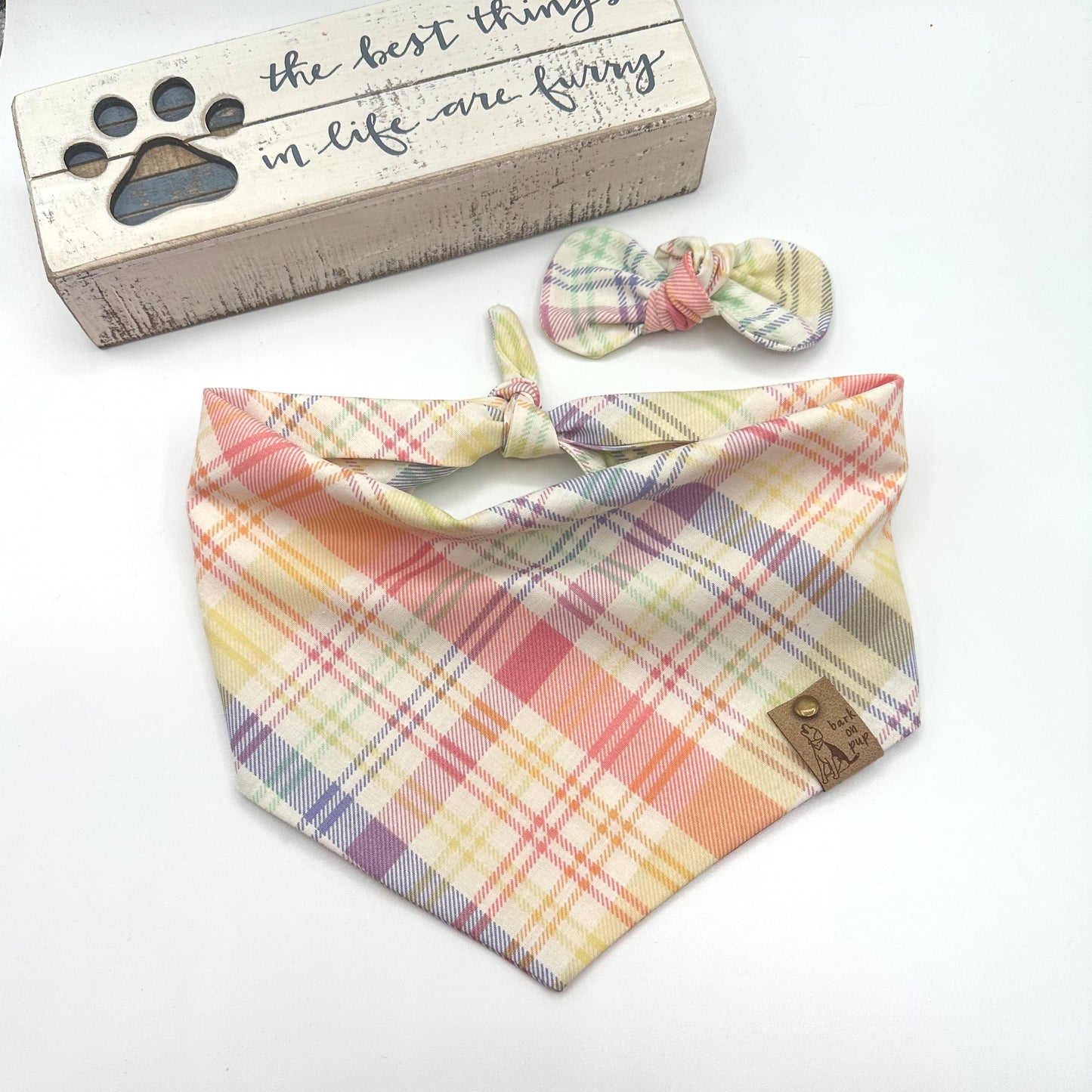 Easter Pastel Plaid  Dog Bandana