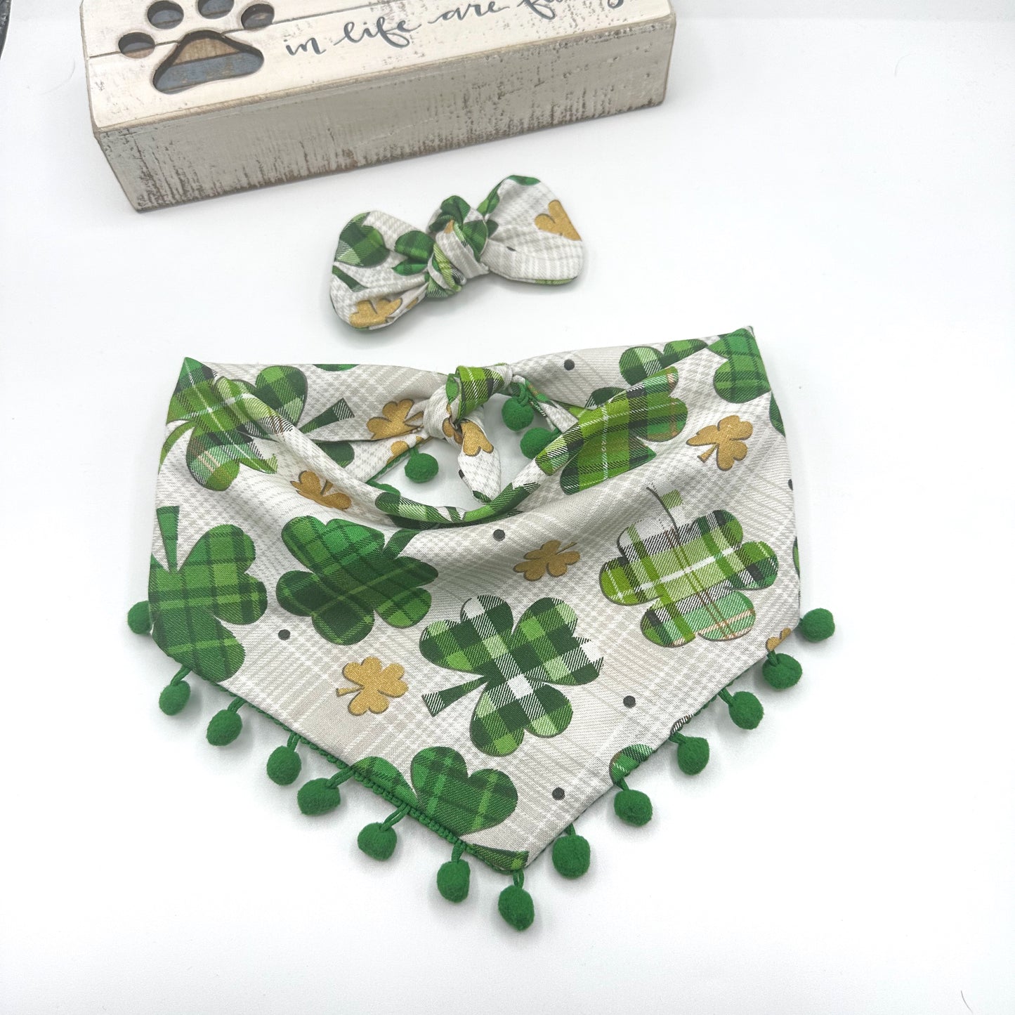 St. Patrick Clover with Pom Pom Dog Bandana