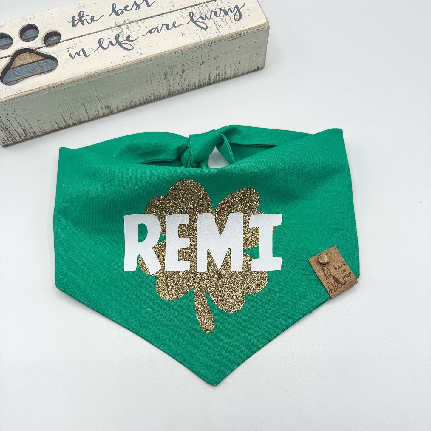 St. Patrick Clover with Name Dog Bandana