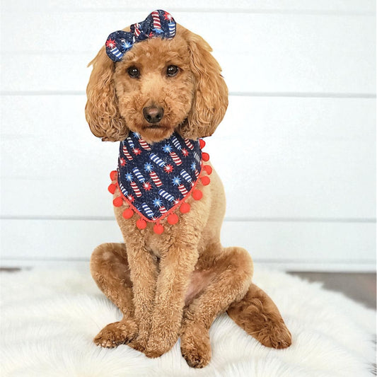 Fireworks with Pom Poms Dog Bandana