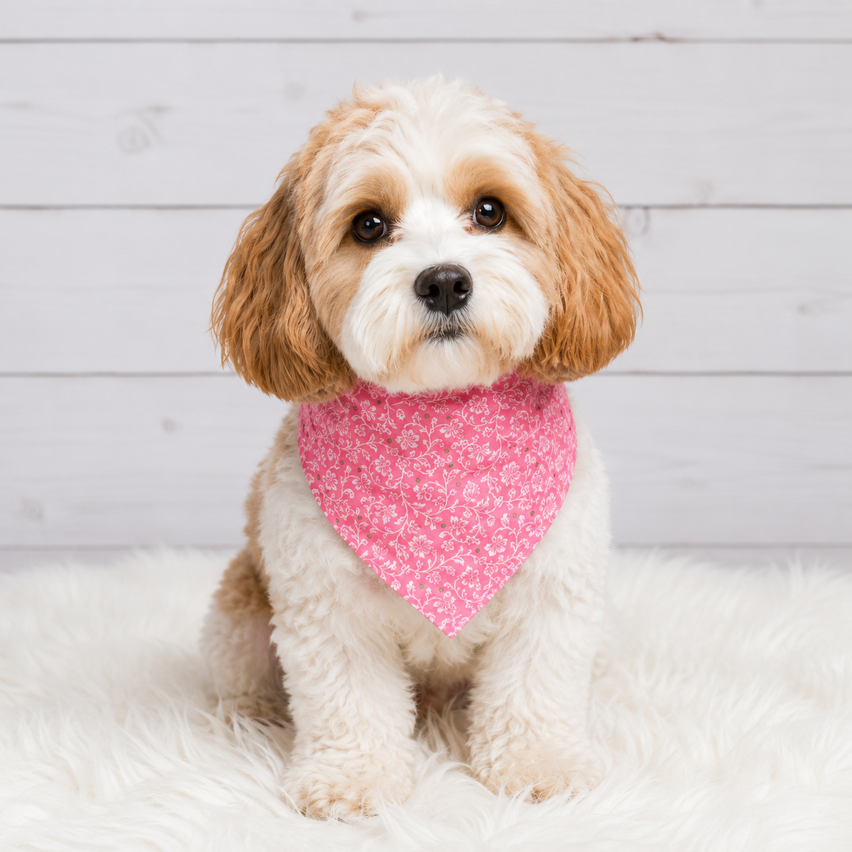 Pink Dog Bandana with Flowers