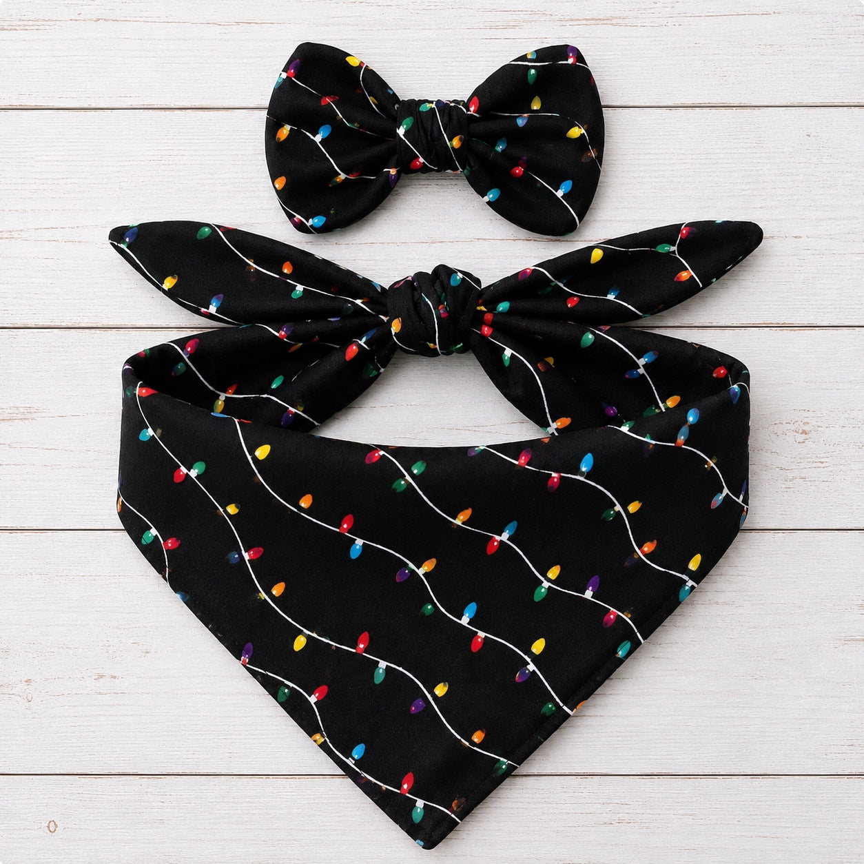 Christmas Lights Black Dog Bandana