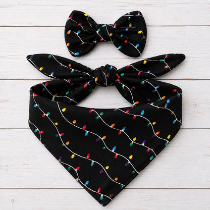 Christmas Lights Black Dog Bandana