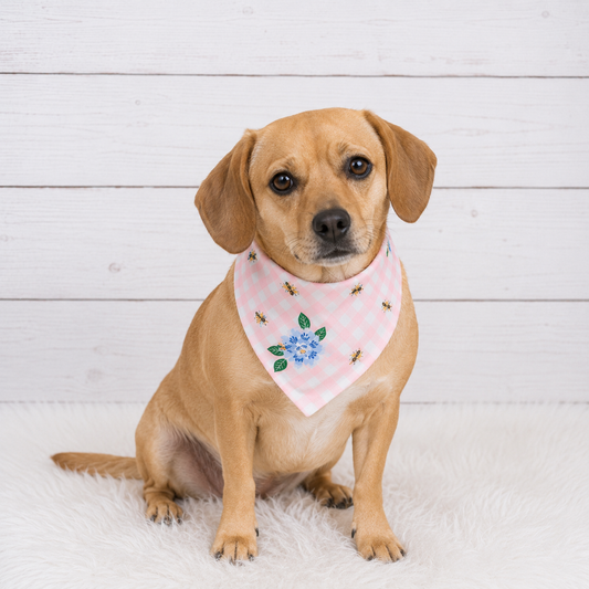 Pink Floral Gingham Dog Bandana