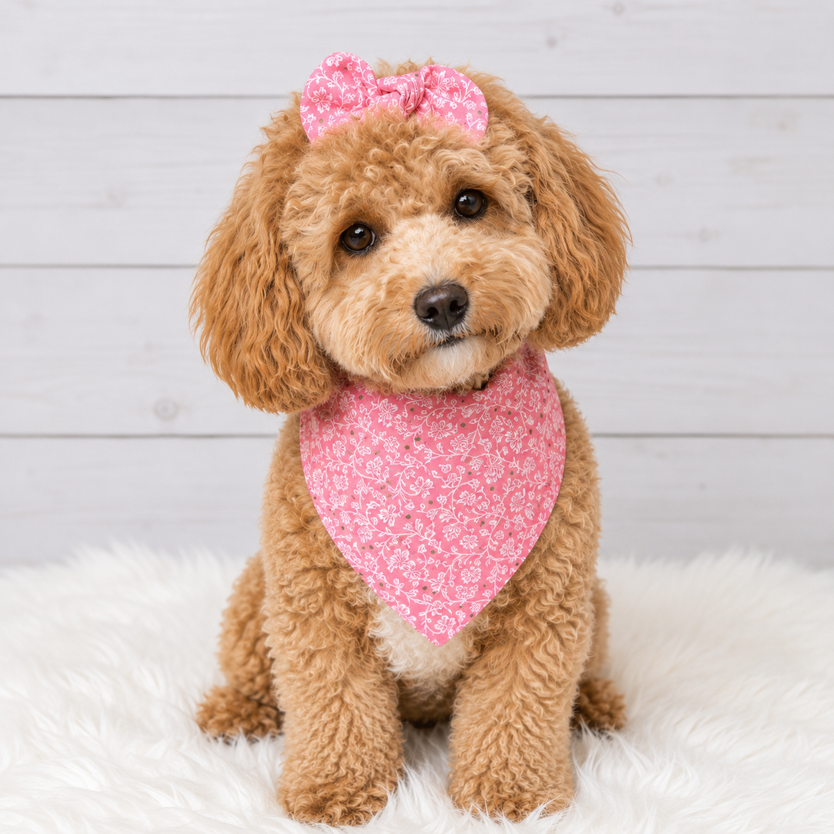 Pink Dog Bandana with Flowers