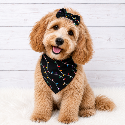 Christmas Lights Black Dog Bandana