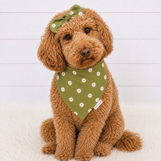 Olive Green Floral Dog Bandana