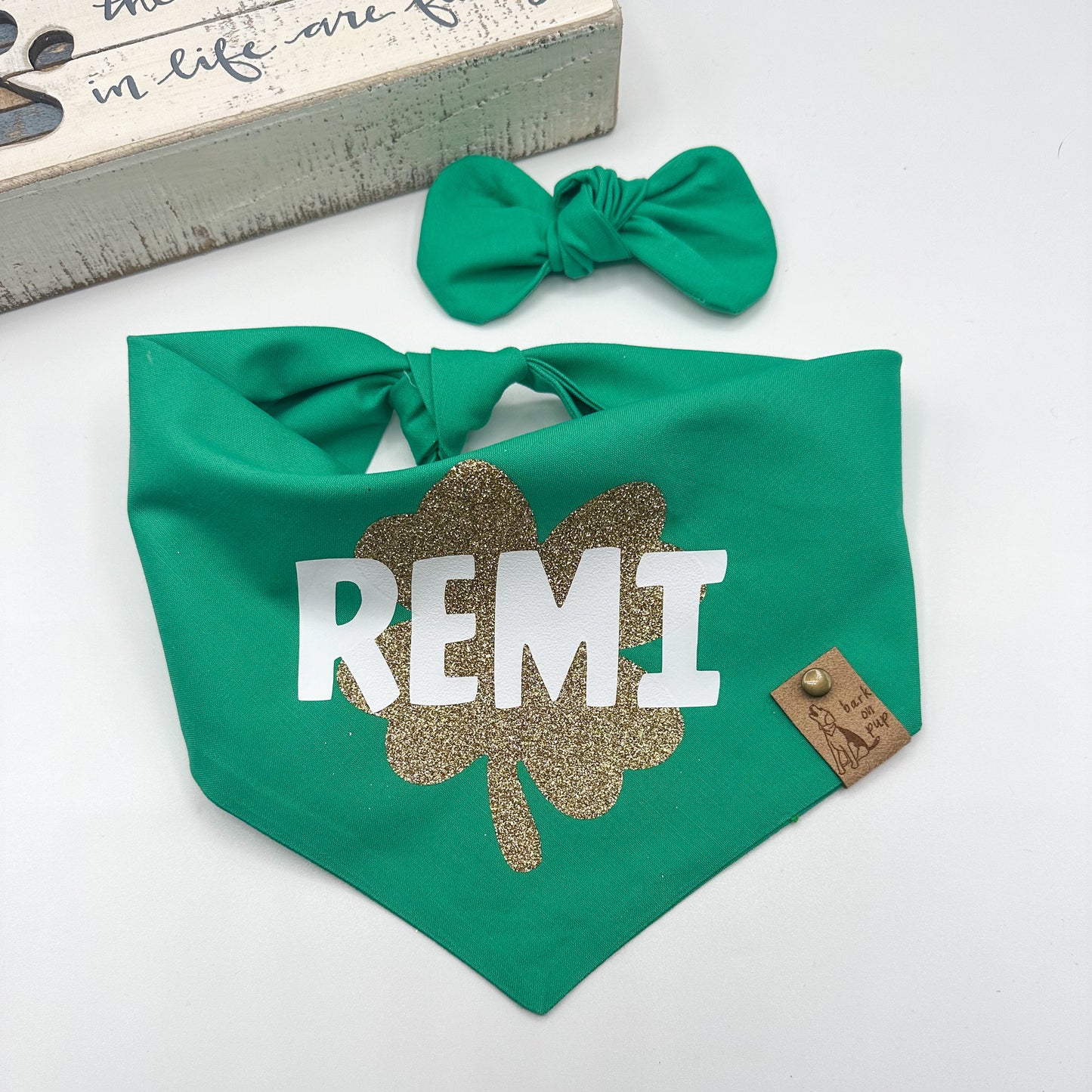 St. Patrick Clover with Name Dog Bandana