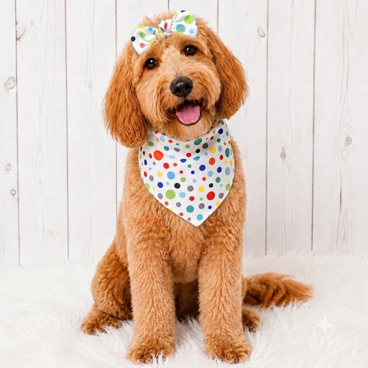 White Polka Dog Bandana