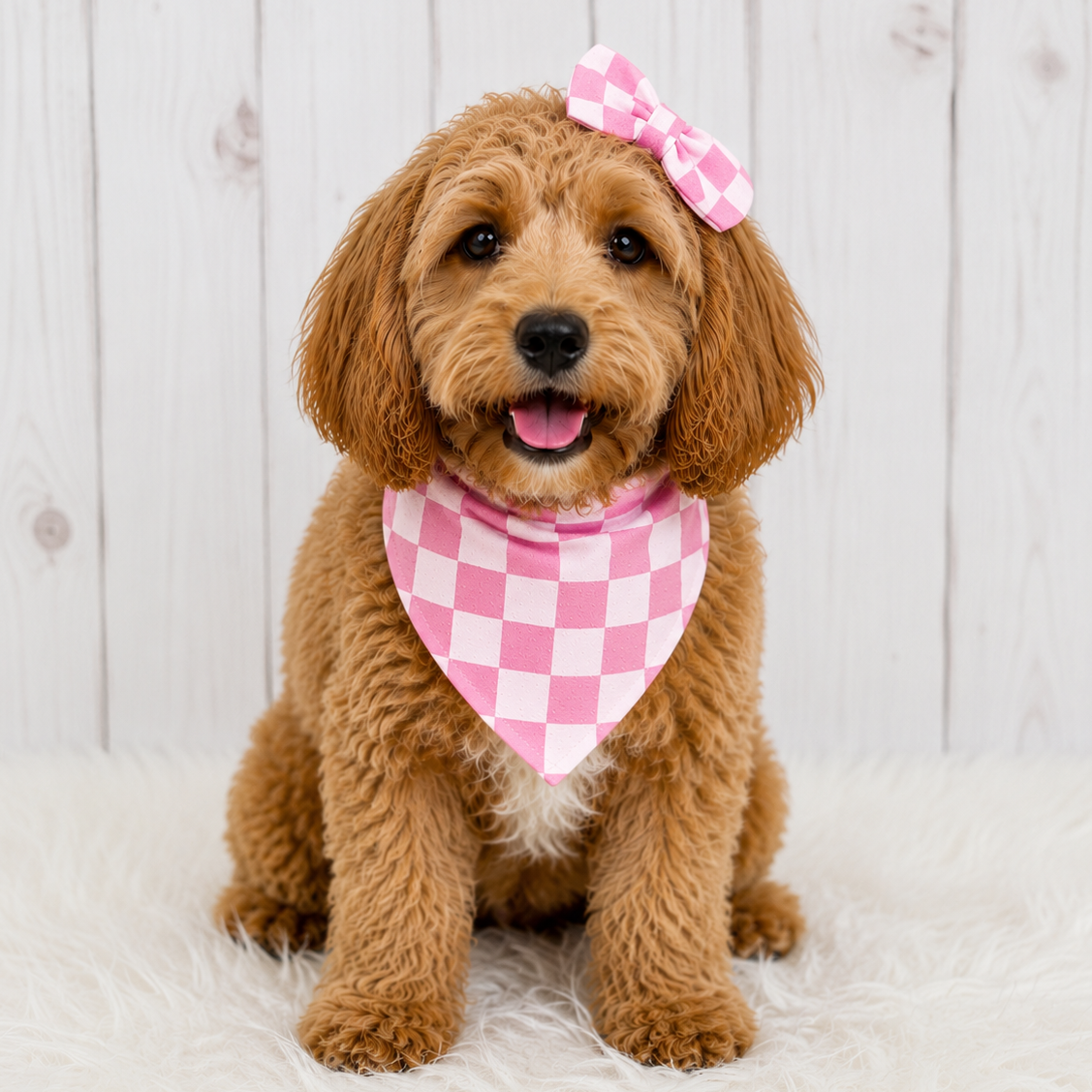 Pink Checkmate Dog Bandana
