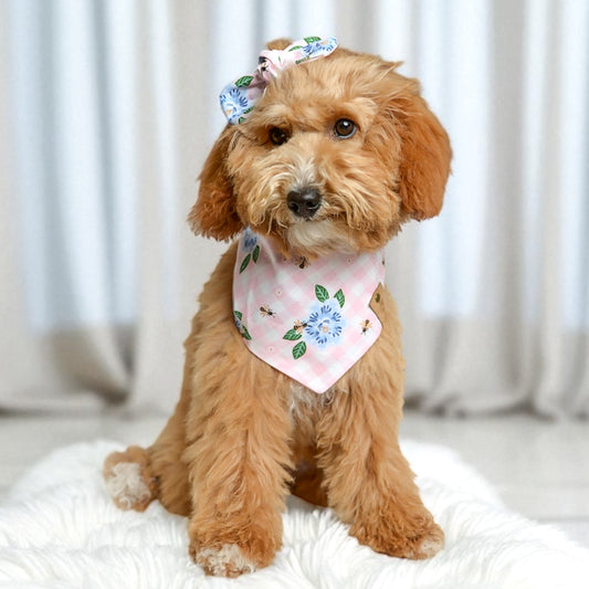 Pink Floral Gingham Dog Bandana