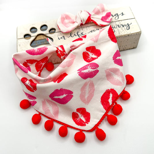 Valentine Kisses Pom Pom Dog Bandana