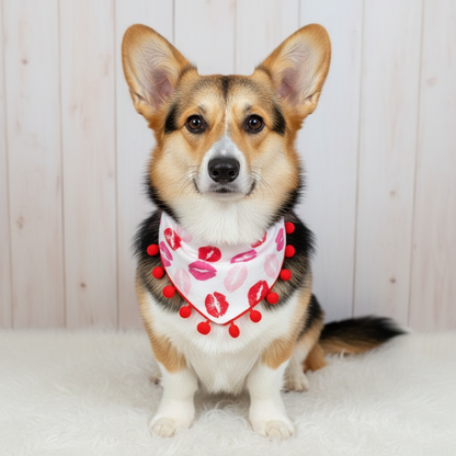 Valentine Kisses Pom Pom Dog Bandana