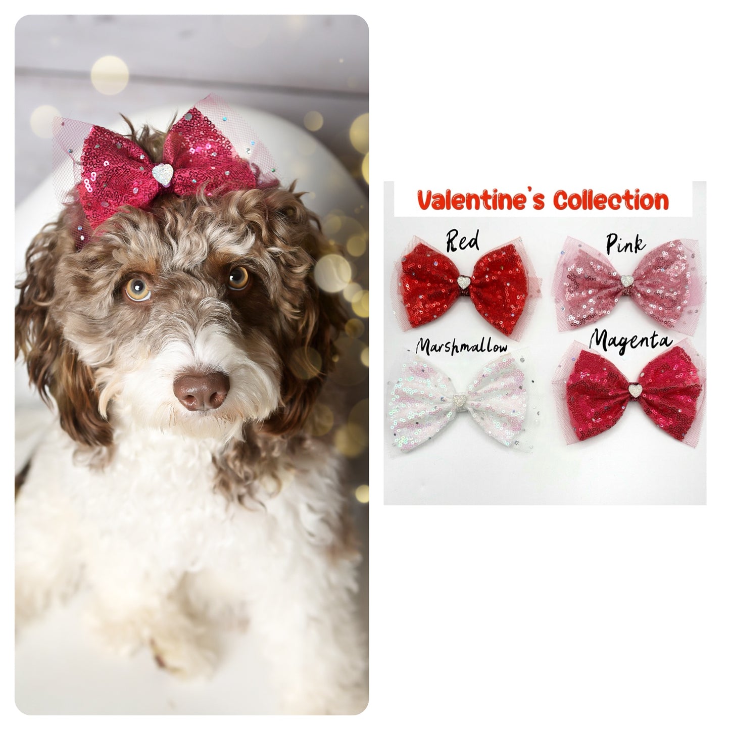 Valentine Sparkle Dog Hair Bows