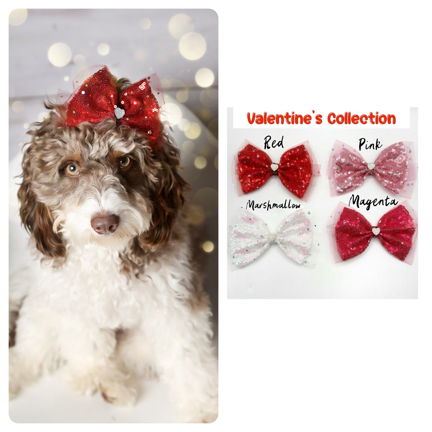 Valentine Sparkle Dog Hair Bows