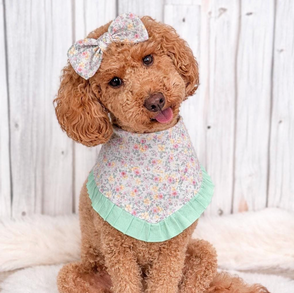 Sage Floral Ruffle Dog Bandana