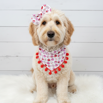 Valentine Candy Hearts Pom Pom Dog Bandana