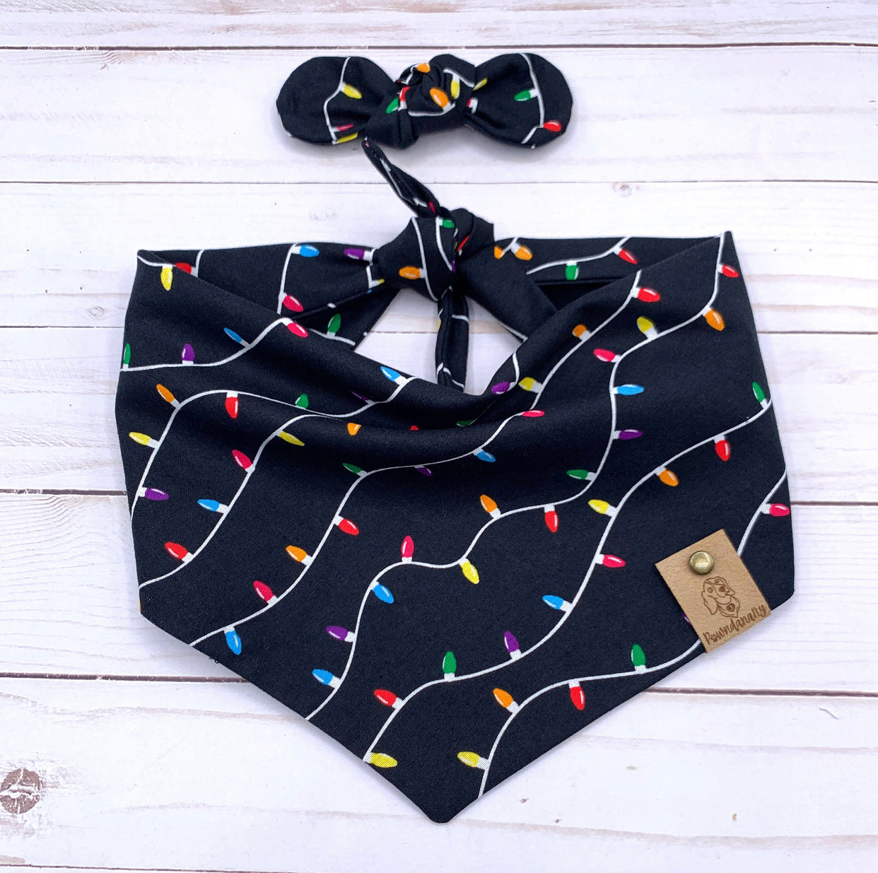 Christmas Lights Black Dog Bandana