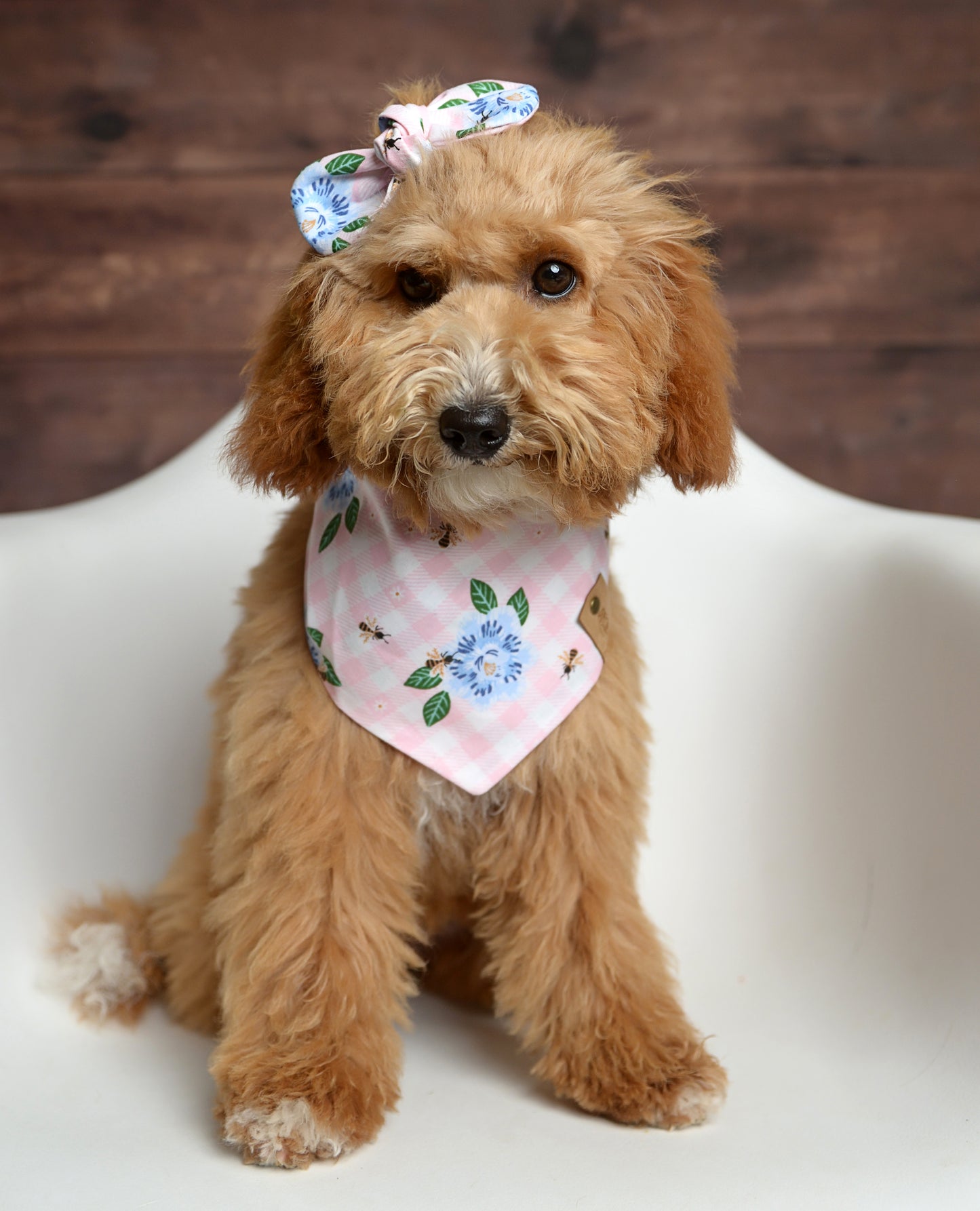 Pink Floral Gingham Dog Bandana