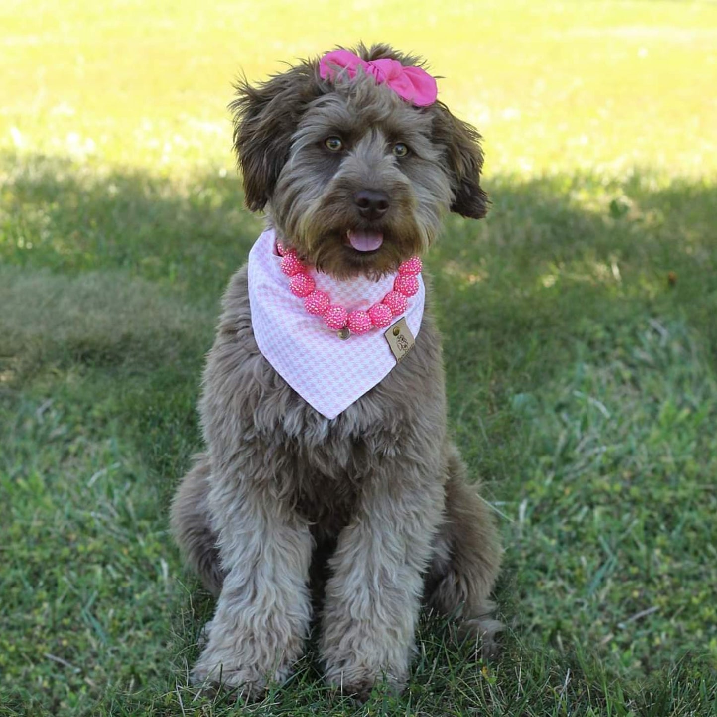 Pink Houndstooth Dog Bandana