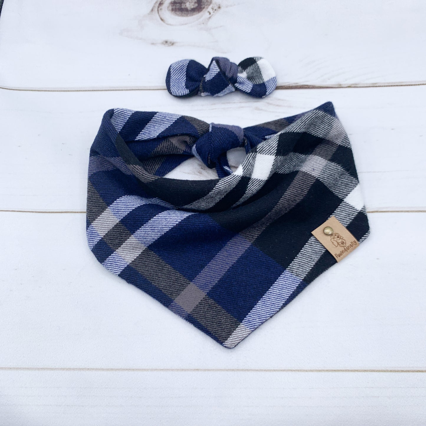 Navy Blue Plaid Dog Bandana - Flannel